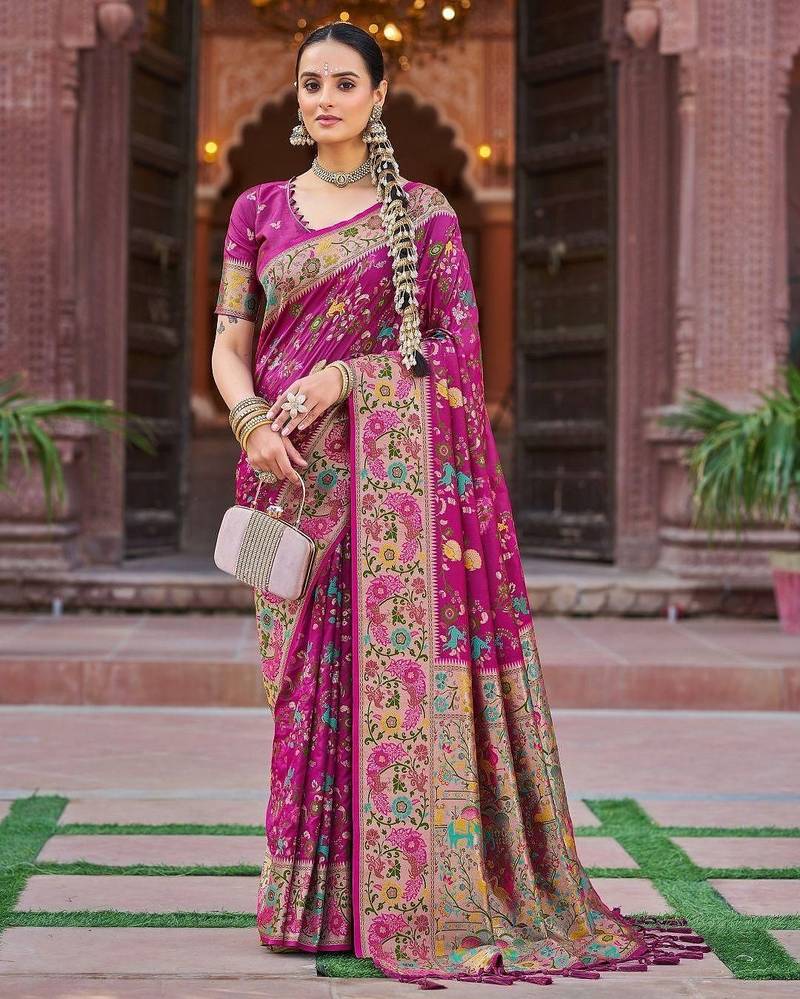Pink woven design zari banarasi saree