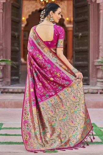 Pink woven design zari banarasi saree