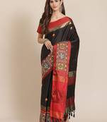 Black ethnic motifs mirror work saree