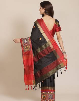 Black ethnic motifs mirror work saree 2
