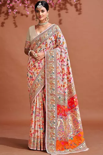 White ethnic motifs woven design zari saree