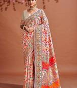 White ethnic motifs woven design zari saree