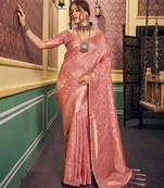 Peach ethnic motifs woven design zari saree