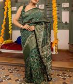 Green green art silk checked ready to wear sarees