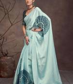 Teal floral satin saree