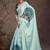 Teal floral satin saree