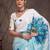 Blue ethnic motifs printed satin saree with blouse piece