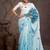 Blue ethnic motifs printed satin saree with blouse piece