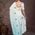 Blue ethnic motifs printed satin saree with blouse piece