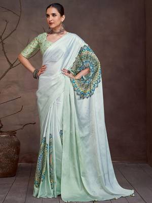 White floral satin saree 1
