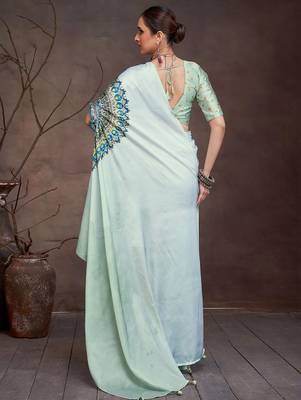 White floral satin saree 2