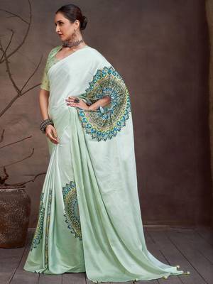 White floral satin saree 3