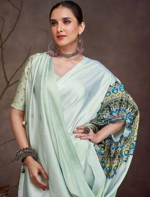 White floral satin saree 4