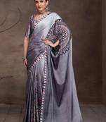 Charcoal floral satin saree