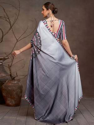 Charcoal floral satin saree 2