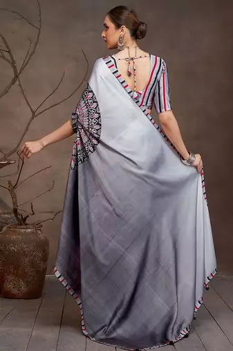 Charcoal floral satin saree
