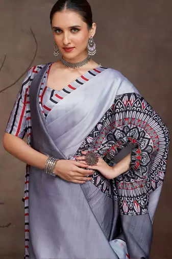 Charcoal floral satin saree