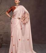 Cream floral satin saree