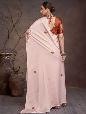 Cream floral satin saree 2
