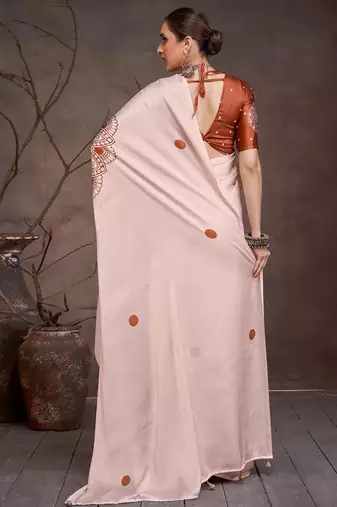 Cream floral satin saree