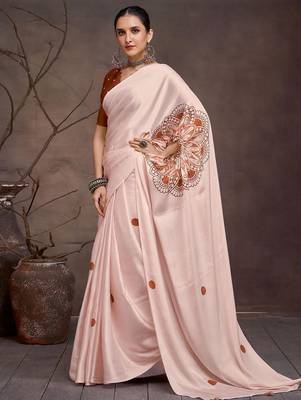 Cream floral satin saree 3