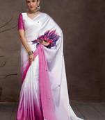 White floral printed saree with matching blouse