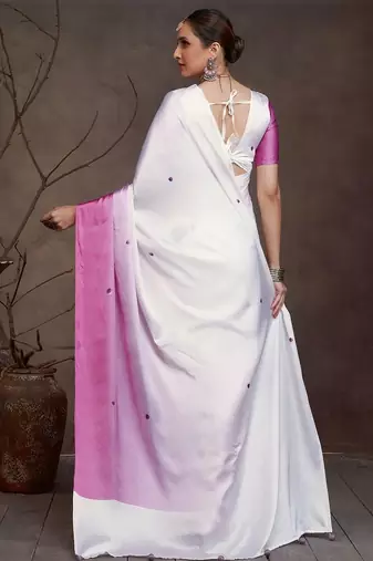 White floral printed saree with matching blouse