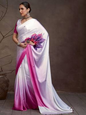 White floral printed saree with matching blouse 3