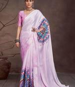 Pink satin designer saree