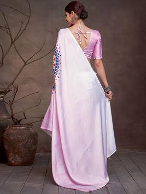Pink satin designer saree 2