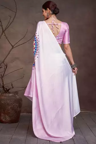 Pink satin designer saree