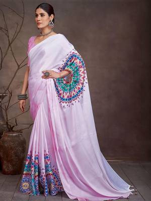 Pink satin designer saree 3
