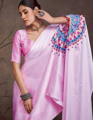 Pink satin designer saree 4