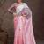 Pink polka dot printed satin saree with unstitched blouse piece