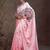 Pink polka dot printed satin saree with unstitched blouse piece