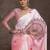 Pink polka dot printed satin saree with unstitched blouse piece