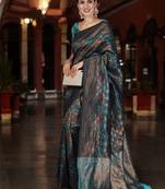 Teal woven design zari silk blend banarasi saree