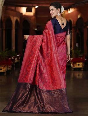 Peach woven design zari silk blend banarasi saree 2