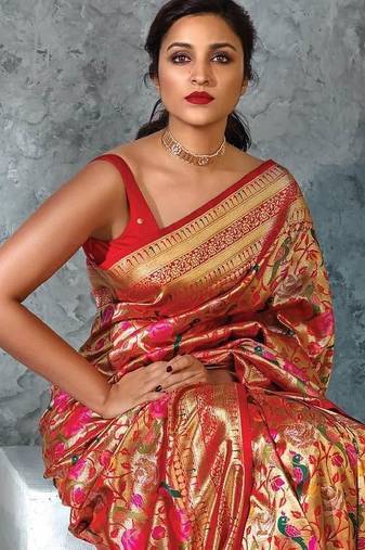Red floral zari paithani saree