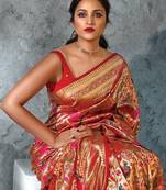 Red floral zari paithani saree
