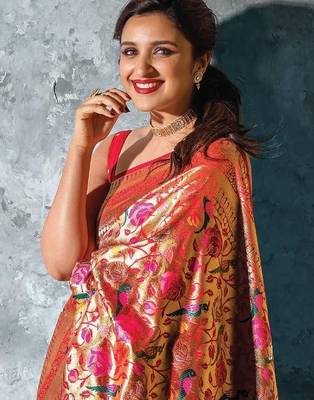 Red floral zari paithani saree 2