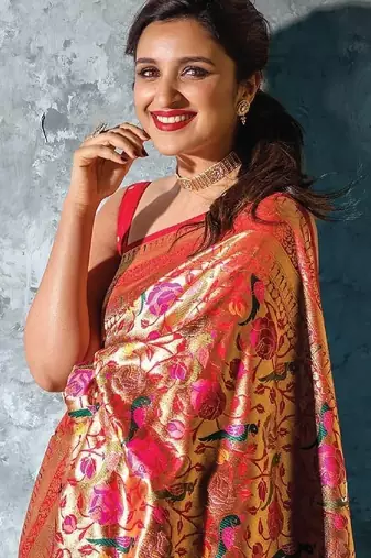 Red floral zari paithani saree