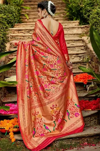 Red floral zari paithani saree
