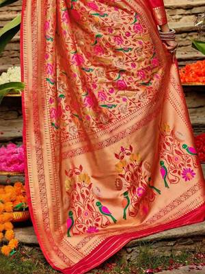Red floral zari paithani saree 4