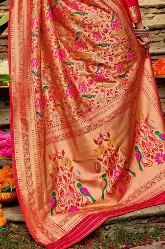 Red floral zari paithani saree