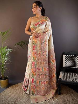 White woven design pashmina saree 1