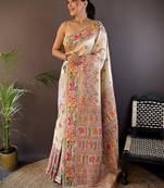 White woven design pashmina saree