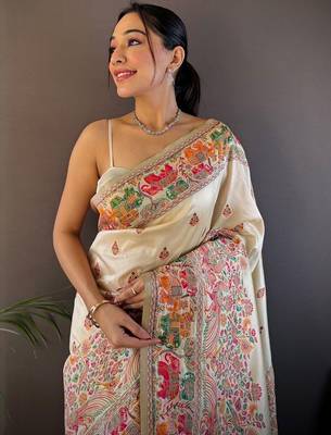 White woven design pashmina saree 4