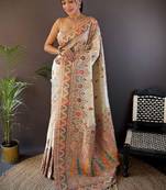 White woven design pashmina saree