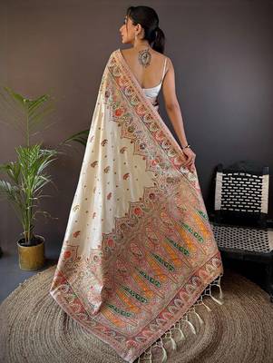 White woven design pashmina saree 2